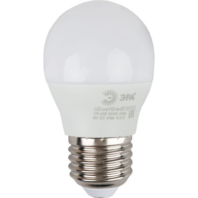 Светодиодная лампа ЭРА ECO LED Р45-6W-827-E27 Б0020629