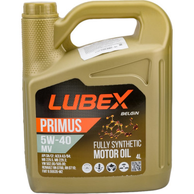 Синтетическое моторное масло Lubex PRIMUS MV 5W-40 CF/SN A3/B4 L034-1325-0404