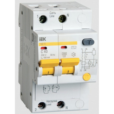 Дифференциальный автомат IEK АД-12 2п, C, 40А, 100мА MAD10-2-040-C-100