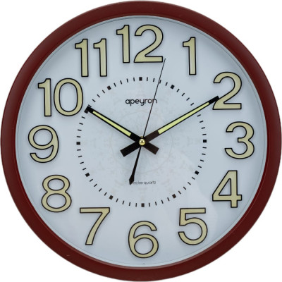 Круглые настенные бесшумные часы Apeyron светящийся циферблат 3d, цвет темное дерево, пластик, диаметр 36.1 см PL2207-713-1