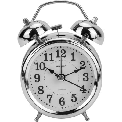 Бесшумные часы-будильник Apeyron 12.4x8.8 см, подсветка, черный хром, металл с плавным ходом, батарейка АА MLT2207-254-1