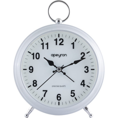 Бесшумные часы-будильник Apeyron подсветка, белый, металл, диаметр 12.4 см MLT2207-511-8