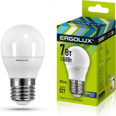 Электрическая светодиодная лампа Ergolux LED-G45-7W-E27-6K Шар 12877