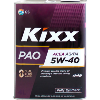 Синтетическое моторное масло KIXX PAO 5w-40 API SN/CF, ACEA A3/B4 L211044TE1