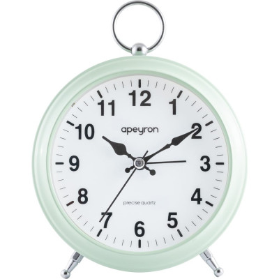 Бесшумные часы-будильник Apeyron подсветка, салатовый, металл, диаметр 12.4 см MLT2207-511-7