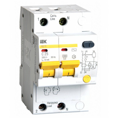 Автоматический дифференциальный выключатель дифференциального тока IEK АД-12 MAD10-2-025-C-010