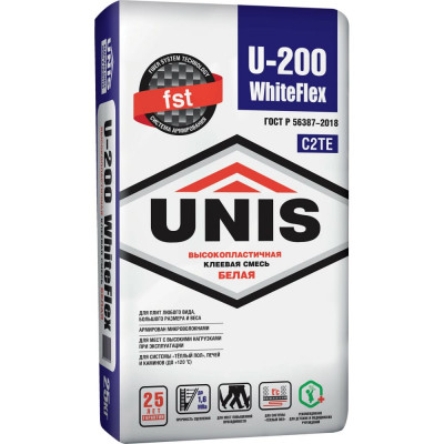 Высокопластичный плиточный клей UNIS WHITEFLEX U-200 4607005184559