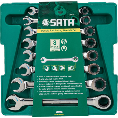 Набор комбинированных ключей с трещоткой Sata Metric 9079