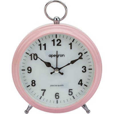 Бесшумные часы-будильник Apeyron подсветка, розовый, металл, диаметр 12.4 см MLT2207-511-5