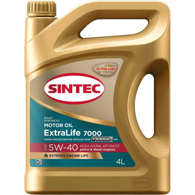 Синтетическое моторное масло Sintec extralife 7000 sae 5w-40, api sn/cf, acea a3/b4 600254