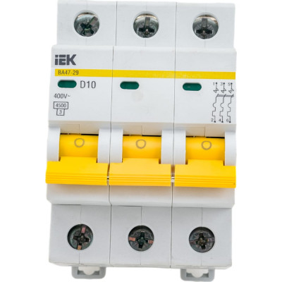 Автоматический трехполюсной автомат IEK 10А D ВА47-29 9691623