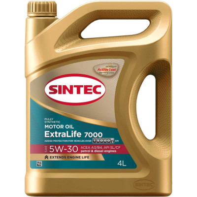 Синтетическое моторное масло Sintec extralife 7000 sae 5w-30, api sn/cf, acea a3/b4 600256