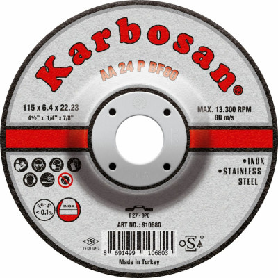 Диск шлифовальный по нержавеющей стали Karbosan INOX 10680