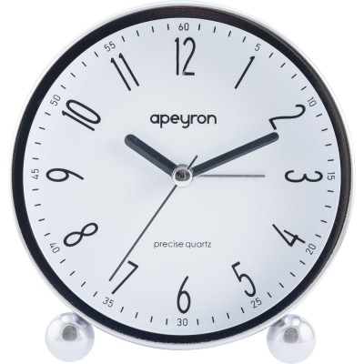 Бесшумные часы-будильник Apeyron подсветка, хром, металл, диаметр 11.5 см MLT2207-519-1