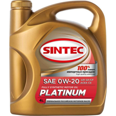 Синтетическое моторное масло Sintec platinum sae 0w-20 api sp/cf acea c5, 322762