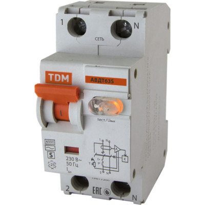Автоматический выключатель дифференциального тока TDM АВДТ 63S SQ0202-0037