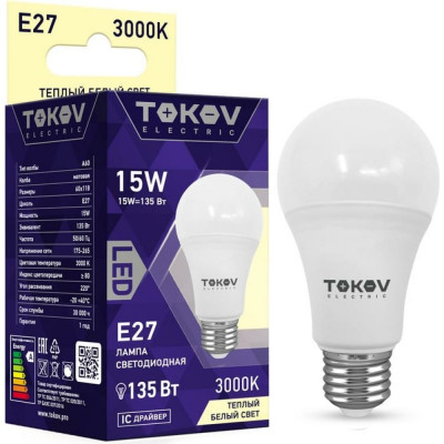Светодиодная лампа TOKOV ELECTRIC TKE-A60-E27-15-3K