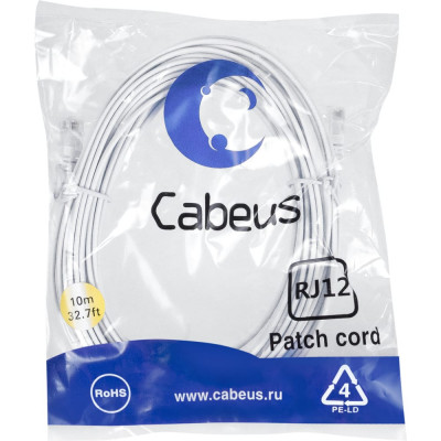 Телефонный патч-корд Cabeus PC-TEL-RJ12-10m