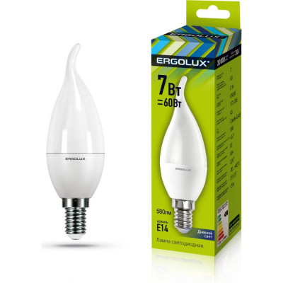Электрическая светодиодная лампа Ergolux LED-CA35-7W-E14-6K Свеча на ветру 12876
