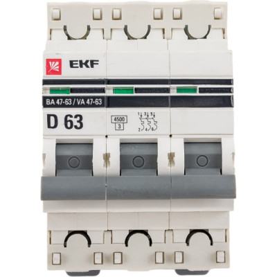Автоматический выключатель EKF PROxima ВА 47-63 mcb4763-3-63D-pro