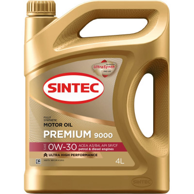 Синтетическое моторное масло Sintec premium sae 0w-30 api sp/cf acea a3/b4, 322770