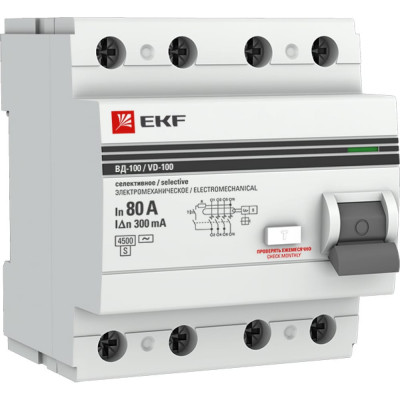Электромеханическое селективное устройство защитного отключения EKF PROxima elcb-4-80-300S-em-pro