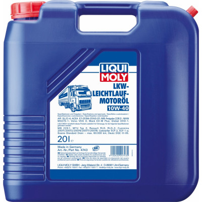 Синтетическое моторное масло LIQUI MOLY LKW-Leichtl.Basic 10W-40 SL/CI-4;A3/B3/E5/E7 4743