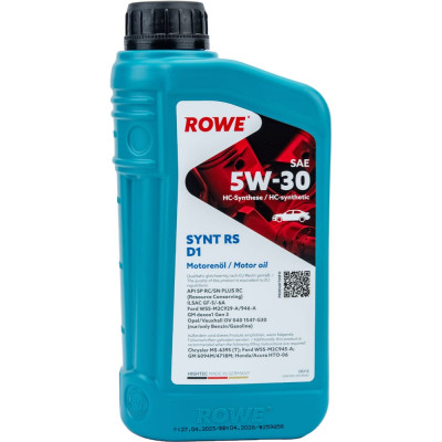 Моторное НС синтетическое масло Rowe HIGHTEC SYNT RS D1 SAE 5W-30 20212-0010-99