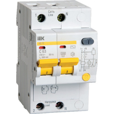 Автоматический выключатель дифференциального тока IEK АД-12 MAD10-2-063-C-300