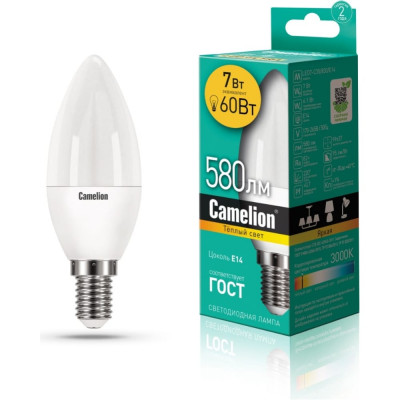 Электрическая лампа светодиодная Camelion lEDRB/7-C35/830/E14 15053