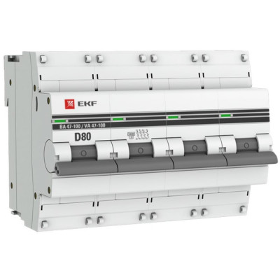Автоматический выключатель EKF ВА 47-100 PROxima mcb47100-4-80D-pro