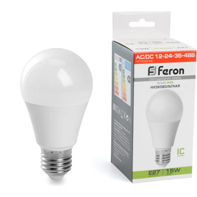 Светодиодная низковольтная лампа FERON (15W) 12-48V E27 4000K A60, LB-19 48730