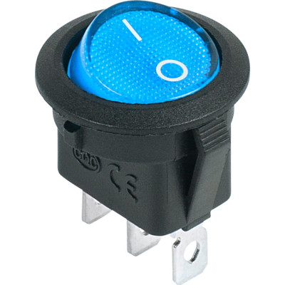 Клавишный круглый выключатель 12v 20а (3с) on-off синий с подсветкой (rwb-214) REXANT 36-2586