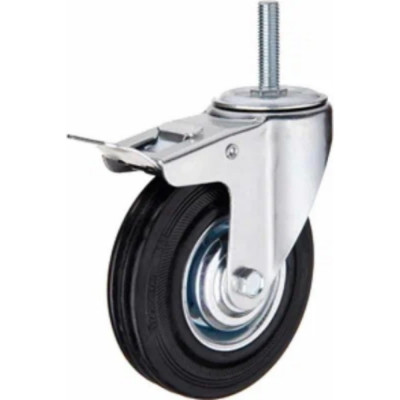 Промышленное колесо TOR SCtb 93 75 мм, болт, поворотное, с тормозом, черная резина, роликоподшипник 1027177