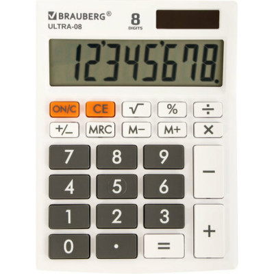 Настольный компактный калькулятор BRAUBERG ULTRA-08-WT 250512