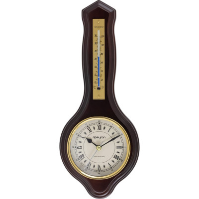 Настенные бесшумные часы Apeyron термометр, темное дерево массив гевеи, размер 33.5x13.6 см WD2207-983-1