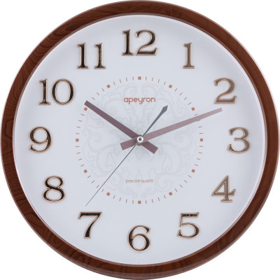 Круглые настенные бесшумные часы Apeyron 3d, цвет темное дерево, пластик, диаметр 36.1 см PL2207-338-3