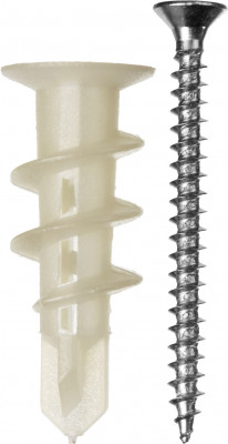 ЗУБР дрива, 33 мм, 4 шт, нейлоновый дюбель со сверлом для гипсокартона с саморезом (4-301266)
