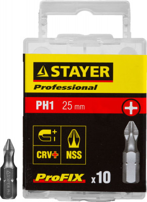 Stayer profix ph1 25 мм, 10 шт, набор бит, professional (26201-1-25-10)