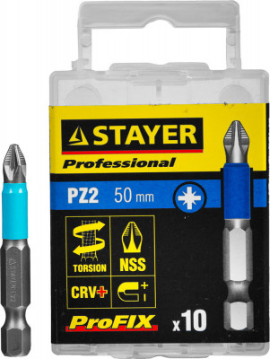 Stayer profix pz2, 50 мм, 10 шт, набор бит, professional (26223-2-50-10)