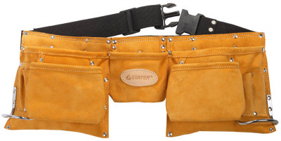Stayer кожаный, 2 скобы, пояс для инструментов с 11 карманами, professional (38520)