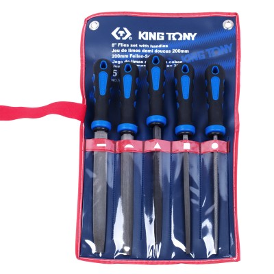 King tony набор напильников 200 мм, двухкомпонентные рукоятки, 5 предметов