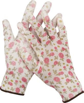 Grinda m, бело-розовые, прозрачное pu покрытие, 13 класс вязки, садовые перчатки (11291-m)