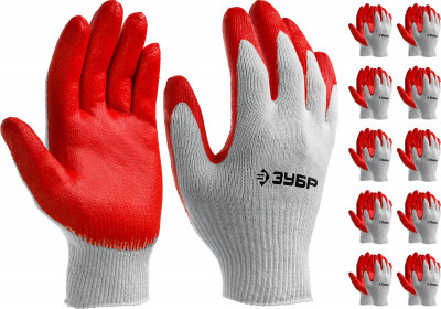 ЗУБР универсал, l-xl, эластичные, натуральный хлопок, 10 пар, перчатки с нитриловым обливом (11458-k10)