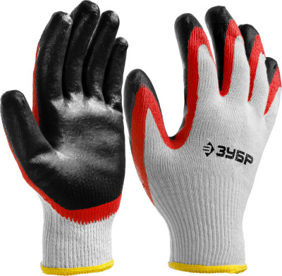 ЗУБР х2 защита, s-m, эластичные, натуральный хлопок, перчатки с двойным латексным обливом (11459-s)