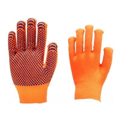 Перчатки акриловые утепленные с начесом ПВХ (оранжевые) (100)