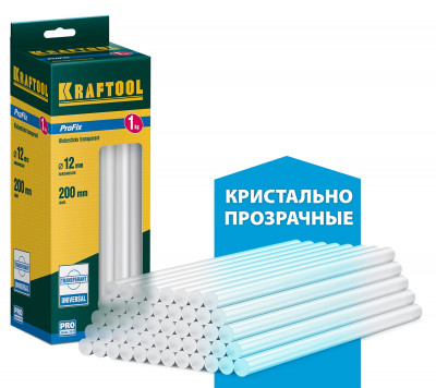 Kraftool profix прозрачные клеевые стержни, d 11 x 200 мм (11-12 мм) 50 шт. 1 кг