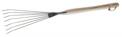 ЗУБР 290х120х605 мм, 7 круглых зубцов, нержавеющая сталь, деревянная ручка, веерные грабельки (4-39475)