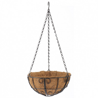 Кашпо подвесное с декором, с кокосовой корзиной, диаметр 25 см// palisad