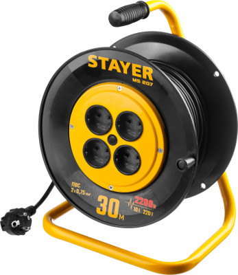 Stayer ms-207 пвс 2х0.75 30м 2200вт, удлинитель на катушке (55073-30)